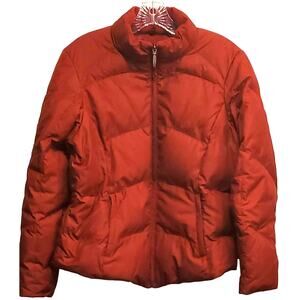 Eddie Bauer Premium Goose Down Orange Puffer Petite Outdoors Jacket Medium